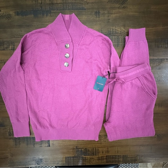 Tommy John Lounge 2 PC SET Joggers + Sweatshirt S NWT $236.00 Rose Sweater KNIT - Picture 2 of 11